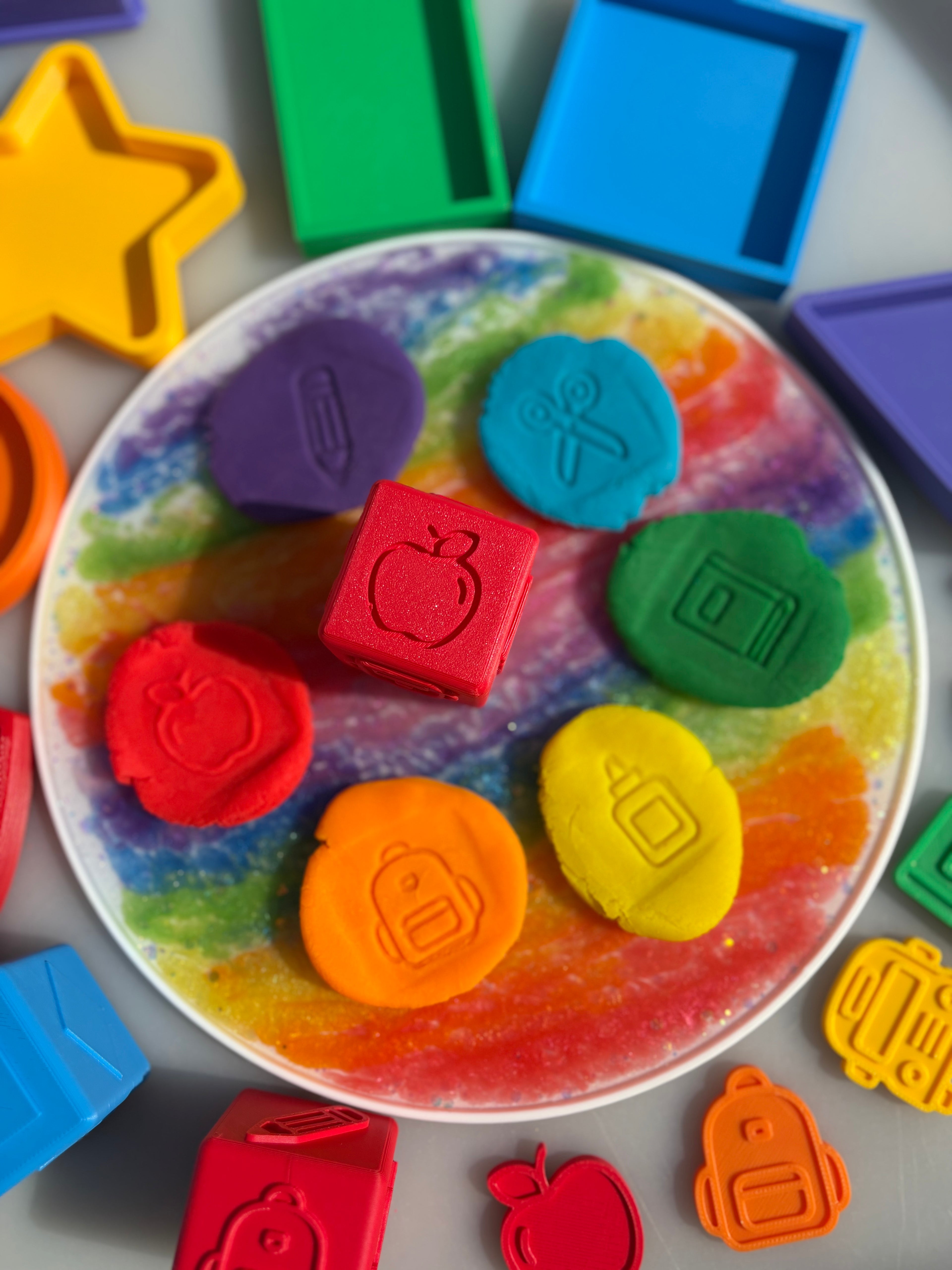 Back to school themed stamp cube